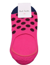 Paul Smith Men&#39;s Pink Blue Black Dots Cotton Low Cut No Show Socks Italy One Sz - £18.53 GBP