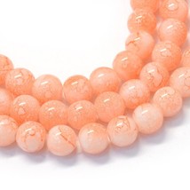 Baking Painted round Glass Beads  lot of 5 strand Light Salmon 6mm  31 l... - £5.21 GBP