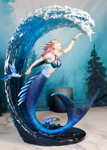 Fantasy Water Elemental Sea Mermaid Sorceress Riding Ocean Waves Figurine - $84.99