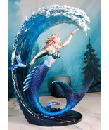 Fantasy Water Elemental Sea Mermaid Sorceress Riding Ocean Waves Figurine - $84.99