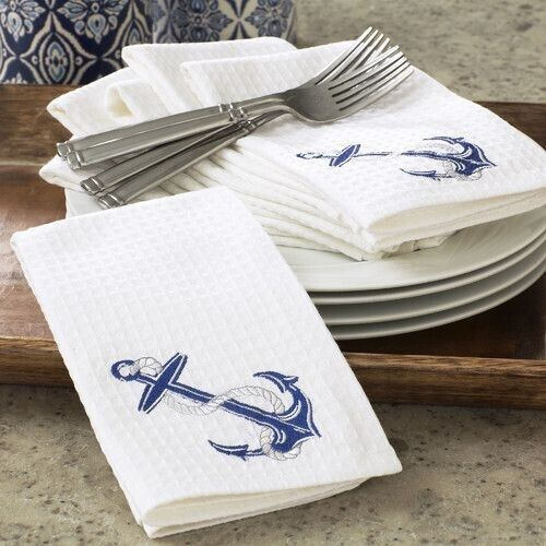 FOUR (4) Handcrafted Dinner Napkins ~ Anchor on a Waffle Pattern ~ Cotto... - $28.05