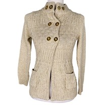 Kaisley Cardigan Sweater M Beige Gold Pockets New - $29.69