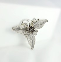 Silver Filigree Flower Brooch - Vintage Filigree Brooch - Victorian Ster... - $21.99