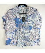 H by Halston Womens Button Down Linen Shirt Blue White Floral Medium - £26.23 GBP