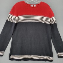 Emma James Women Sweater Size S Red Black Preppy Stripe Waffle Knit Long Sleeves - £9.20 GBP