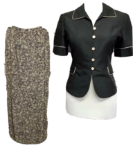 Kasper A.S.L womens petite 2P short sleeve Skirt Suit 2-pc Silk black brown - £19.97 GBP