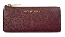 Michael Kors Bedford Large Three Quarter Zip Around Pebbled Leather Wallet Plum - £93.97 GBP