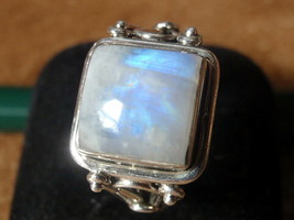 Elegant Moonstone Square Ring 925 Sterling Silver Solid and Heavy Size 6.75 - £29.49 GBP