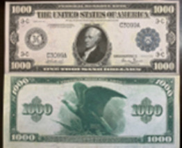 Reproduction Copy 1918 $1,000 Federal Reserve Note Currency USA See Desc... - £3.17 GBP