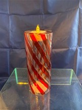 Festive Red On Clear Glass Tea Light Base 7 Inches Tall Pre-Owned - £8.69 GBP