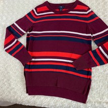 Gap Womens Sz S Sweater Long Sleeve Striped Burgundy Red White  - £9.74 GBP