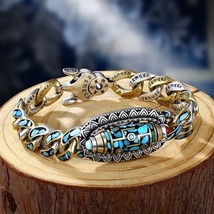 QN High-end Six-character Mantra Ring Retro Men&#39;s and Women&#39;s Bracelet  Chinese  - £18.35 GBP