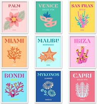 Whaline 9Pcs. Preppy Travel Wall Art Prints Colorful Abstract Aesthetic Preppy - £33.17 GBP