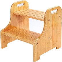 Bamboo 2 Step Stool with Non-Slip Step Treads and 2 Cutout Handles ~NEW~ - £31.17 GBP