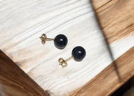 14K Yellow Fine Gold Round Ball Lapis Stud Earrings 7mm - $98.98