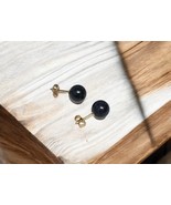 14K Yellow Fine Gold Round Ball Lapis Stud Earrings 7mm - €84,73 EUR