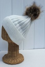 White Beanie Winter Ski Hat Knitted With Pom Pom #D For Gift - £19.12 GBP