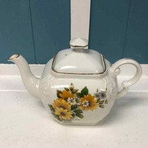Vintage Ellgreave Wood &amp; Sons Ironstone Teapot England Yellow Green Brown Floral - £40.35 GBP