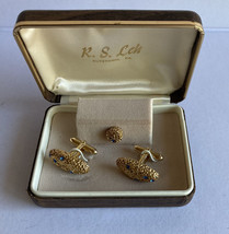 Set of Vintage Swank Cuff Links With Blue Stones &amp; Tie Tack - £50.99 GBP