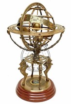 Antique Vintage Globe With Compass18&quot; Nautical Brass Sphere Engraved Armillary  - £144.34 GBP