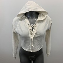 Revamped Cropped Hoodie Women&#39;s Size Medium Beige Long Sleeve Front Tie ... - $7.92
