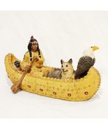 Native American Indian In Canoe Wolf Bald Eagle Figurine Young China Res... - £25.88 GBP