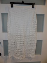 Express White Cotton Midi Pencil Eyelet Zip Back Slit Skirt Size 4 Women&#39;s - $23.00