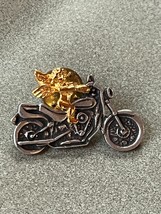 Goldtone Angel Cherub Riding SIlvertone Motorcycle Memorial Lapel Hat Pi... - £8.85 GBP