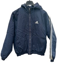 Vintage 1990s Y2K Adidas 3 Stripe Blue Nylon Hooded Winter Jacket Medium M - £239.24 GBP