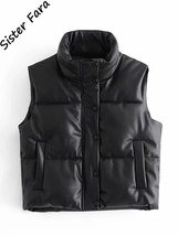 Sister Fara PU Leather Coat Women Black Stand Collar Vests Women Fashion Zipper  - £38.70 GBP