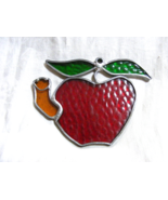 Vintage Colored Lead Glass Red Apple With Worm Classroom Ornament 4-f - $34.64