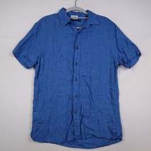 Perry Ellis Shirt Adult Small Blue Linen Short Sleeve Button Up Casual Mens - £20.22 GBP