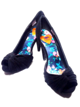 Women High Heels Black Pump Size 8 ROCKET DOG Peep Toe Vintage Inspired 1950s - £30.46 GBP