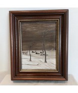 Gloomy Winter Landscape in Brown Tones - Vintage Belgian Oil Painting - $164.58 CAD
