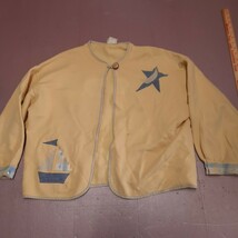 VTG Lee Open Cardigan Sweater Women Large Yellow Single Top Button Sailboat - $15.23