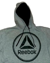 REEBOK Men&#39;s L Gray Pullover Hoodie Front Pocket Long Sleeve Big Logo Spell Out - £22.09 GBP