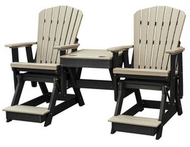 2 Adirondack Glider Balcony Chairs With Table - Wood &amp; Black 4 Season Set Usa - £1,249.53 GBP