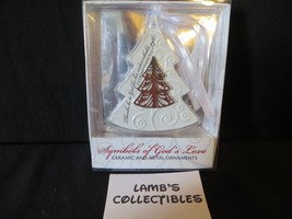 Christmas tree ceramic white ornament with metal accent symbols of God&#39;s Love - £10.07 GBP