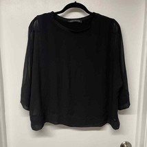 Zara Woman Solid Black Sheer Dolman Sleeve Blouse Top Size XS Round Neck - £14.01 GBP