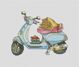 Motorbike Cross stitch Spring pattern pdf, Retro bike cross stitch floral  - £2.38 GBP