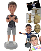 Personalized Bobblehead Cool Dude In Shorts With Rock On Hand Gesture - Leisure  - £72.72 GBP