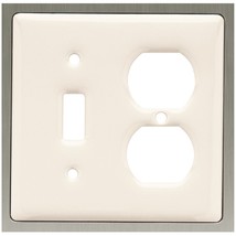 63981 Bisque Ceramic &amp; Satin Nickel Single Switch Single Duplex Cover Plate - £23.46 GBP