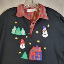 Karen Scott Vintage Christmas Shirt Pull Over Buttons Jersey Shoulder Pads 80s - £11.05 GBP