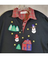 Karen Scott Vintage Christmas Shirt Pull Over Buttons Jersey Shoulder Pa... - £10.93 GBP