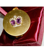 VINTAGE GOLDTONE MIRRORED COMPACT LIPSTICK TUBE HOLDER+RHINESTONE,AMETHY... - $357.51 MXN