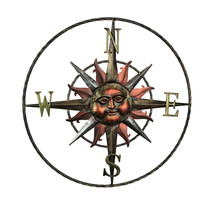 28 Inch Metal Sun Face Compass Rose Indoor Outdoor Home Decor Wall Art Plaque - £52.22 GBP