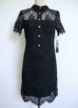 NWT Tahari Black Lace Cocktail Sheath Dress 2 Ribbon Tie Neck Short Sleeve Lined - $79.99