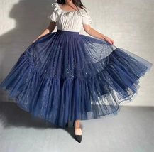 Women Tiered Tutu Skirt Outfit Navy Blue Layered Skirt Plus Size Holiday Outfit  image 1
