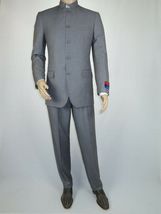 Men Apollo King Banded Collarless suit Mandarin 5 Button Wide leg M5-3 Gray New image 2