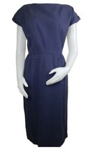 40s Wiggle Dress Womens M/L Blue Worsted Wool Fitted Sheath Cap Sleeve Midi - £41.85 GBP
